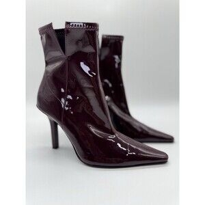 Zara Patent Leather High Heel BURGUNDY Boots Womens 36
